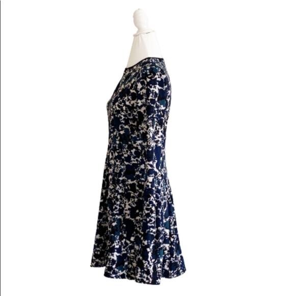 Simply Vera Wang Dress Blue Tan Floral A Line Long Sleeve Fit & Flare Size XS - Picture 4 of 14